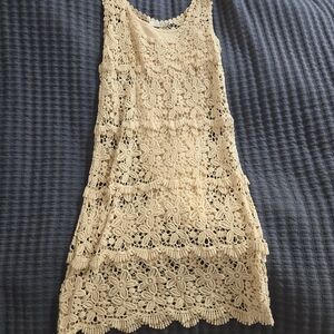 Solitaire Beige Crochet Mini Dress S